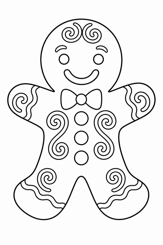 Gingerbread man with icing swirls, color online