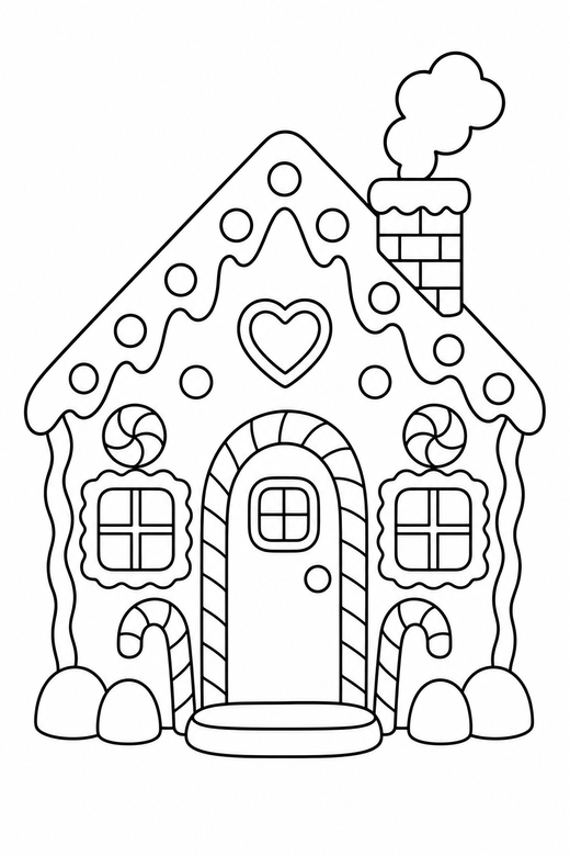Gingerbread cottage with a chimney, color online