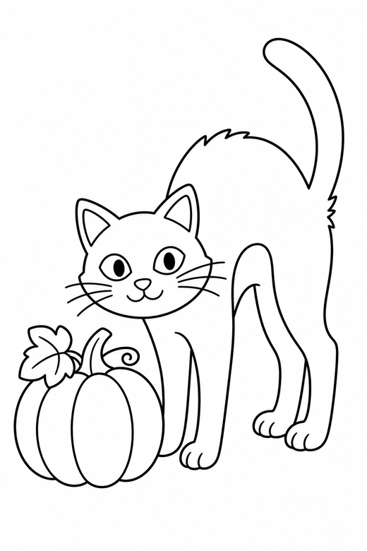Black cat and pumpkin, color online