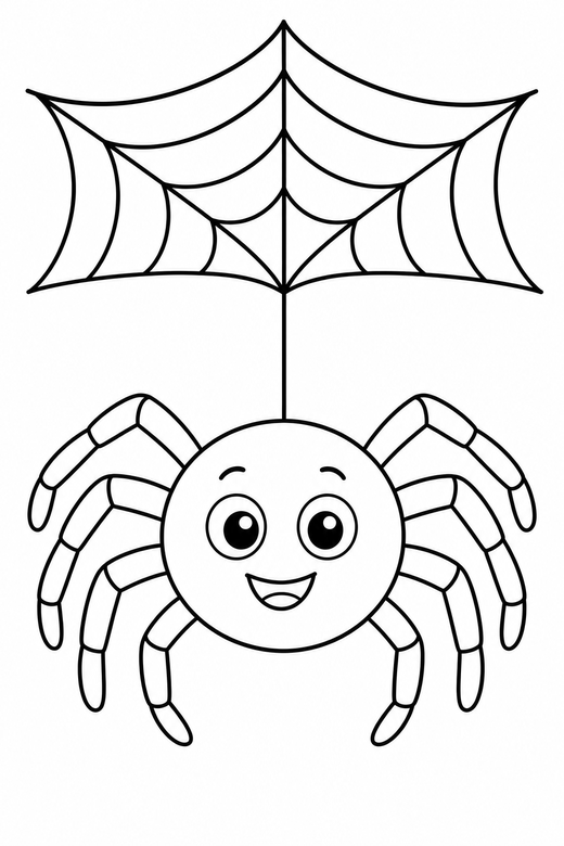 Cartoon spider on a web, color online