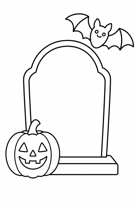 Gravestone and pumpkin, color online