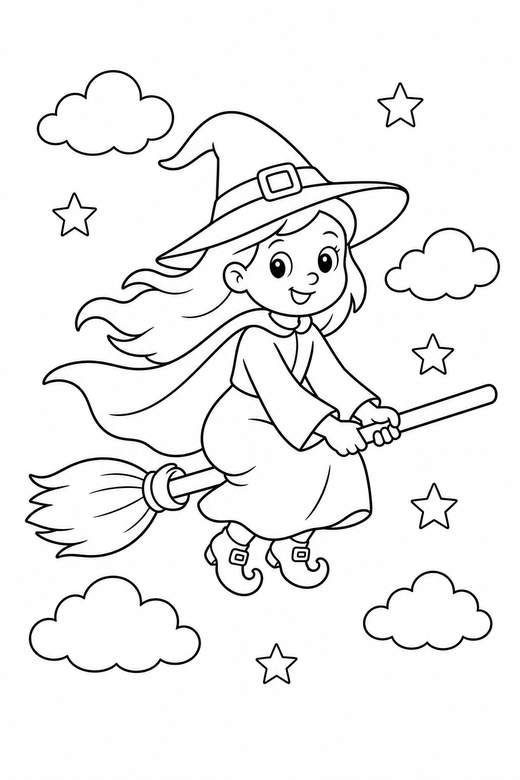Witch on a broomstick, color online