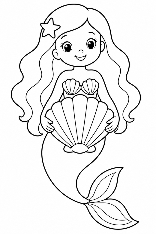 Mermaid with a seashell, color online