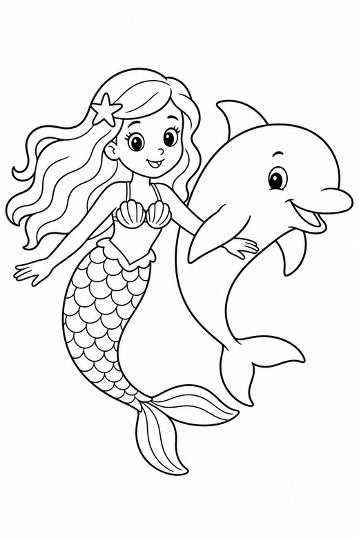 Mermaid and a dolphin, color online