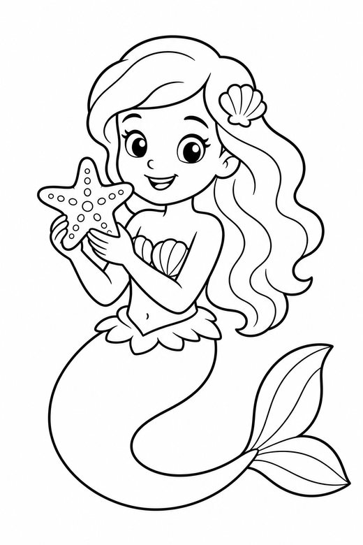 Mermaid with a starfish, color online