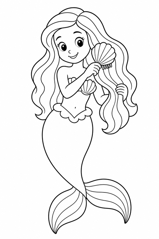 Mermaid combing her hair, color online