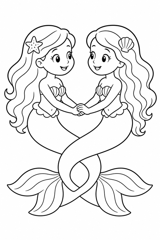 Two mermaids, color online