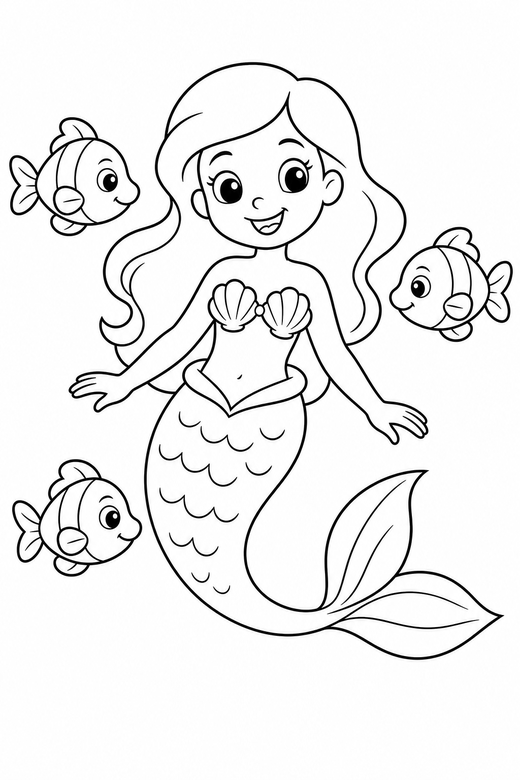 Mermaid with fish, color online