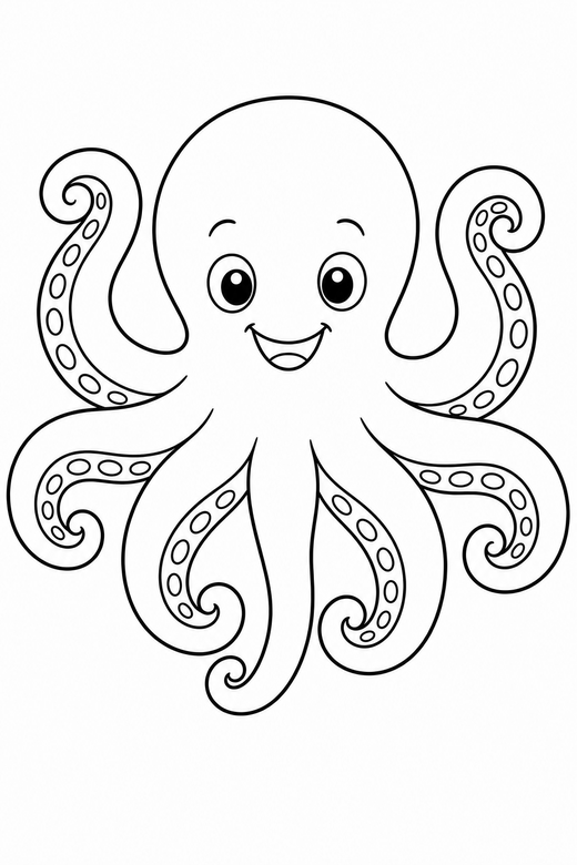 Octopus with curled arms, color online