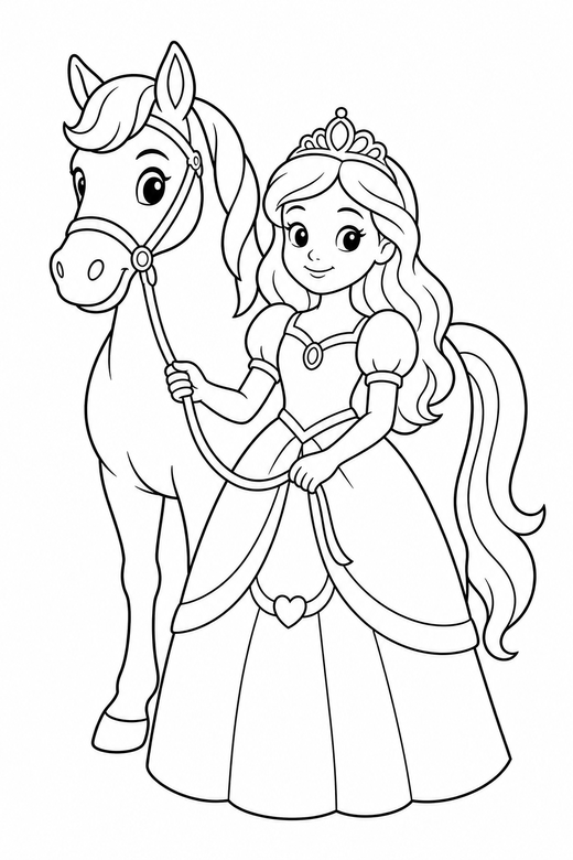 Princess and a horse, color online