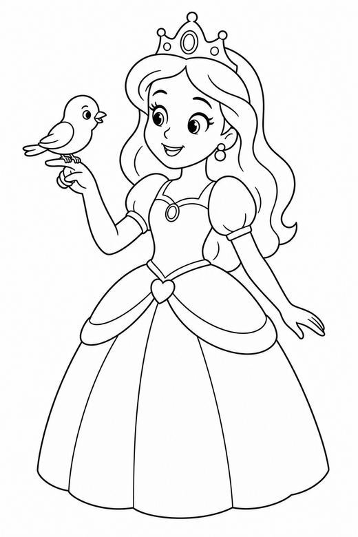 Princess and a small bird, color online