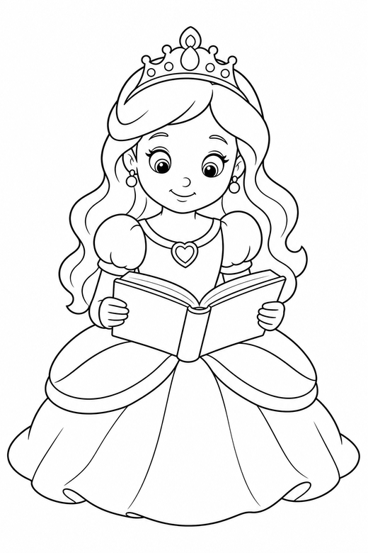 Princess reading a book, color online