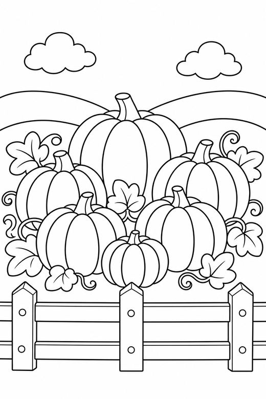Pumpkin patch with a fence, color online