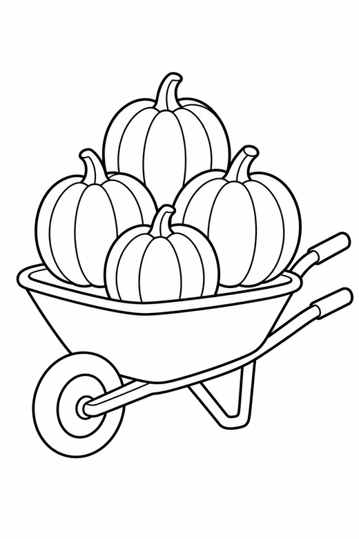 Wheelbarrow of pumpkins, color online