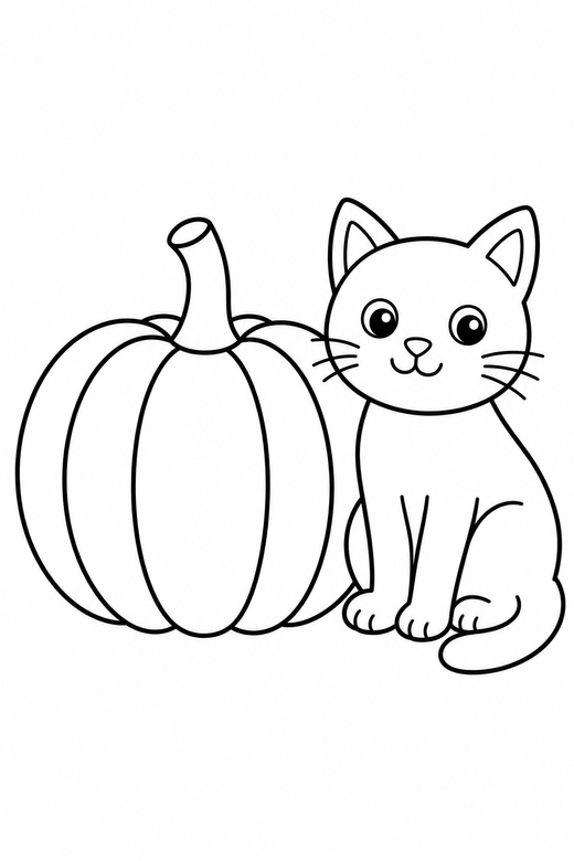 Pumpkin with a cat, color online