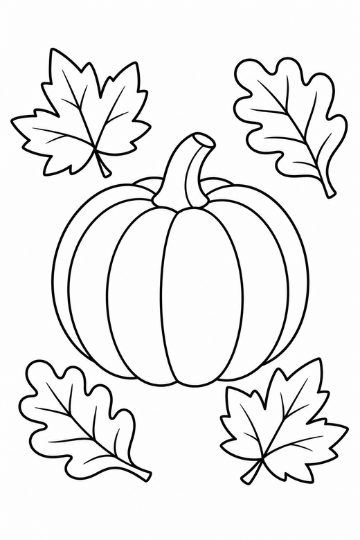 Pumpkin and autumn leaves, color online