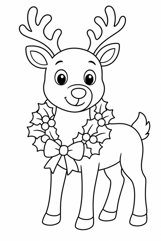 Reindeer with a wreath, color online