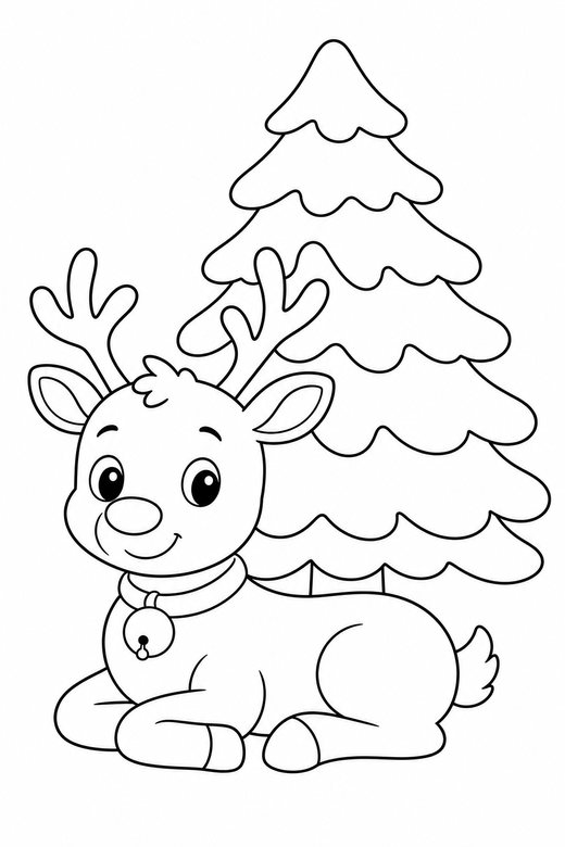 Reindeer resting by a tree, color online