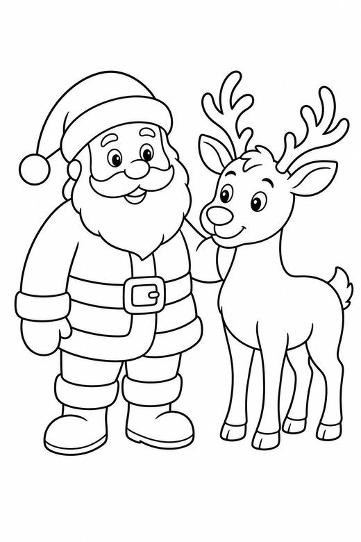 Santa and a reindeer, color online