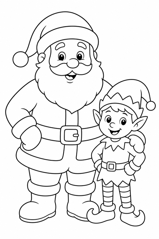 Santa and an elf, color online