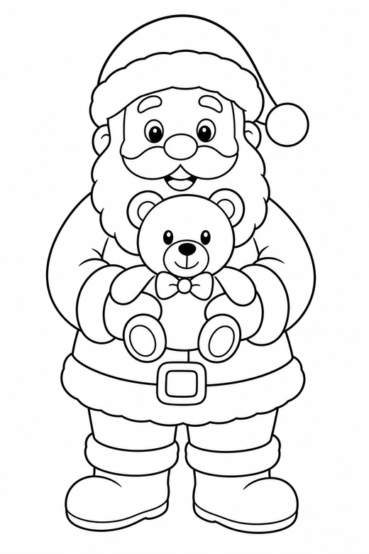 Santa hugging a teddy, color online