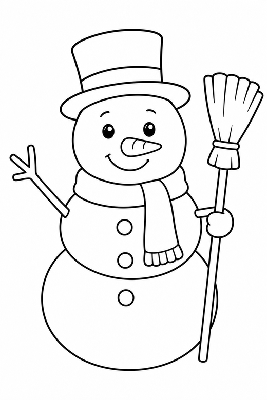 Snowman with a broom, color online