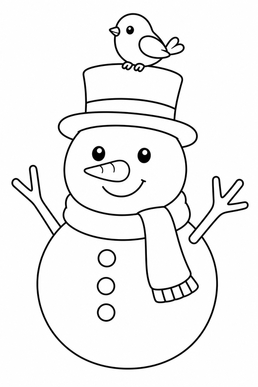 Snowman and a bird, color online