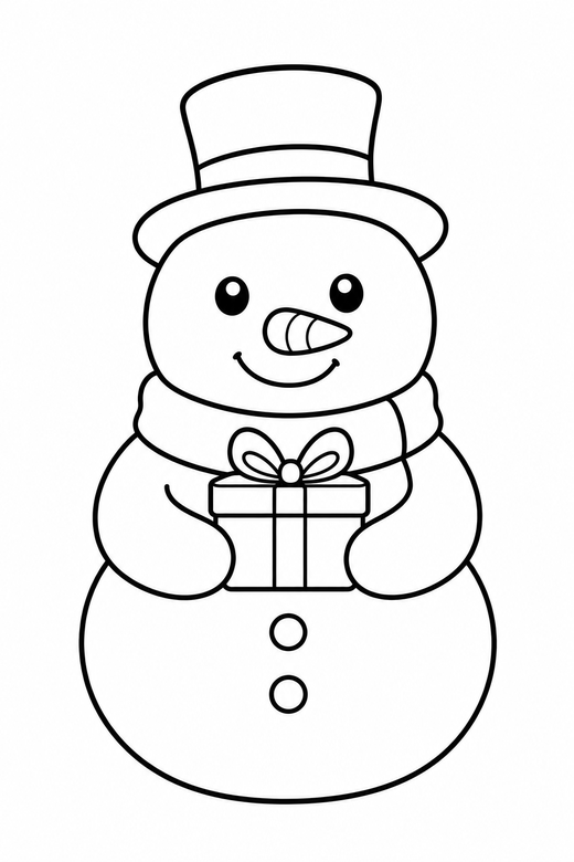 Snowman holding a gift, color online