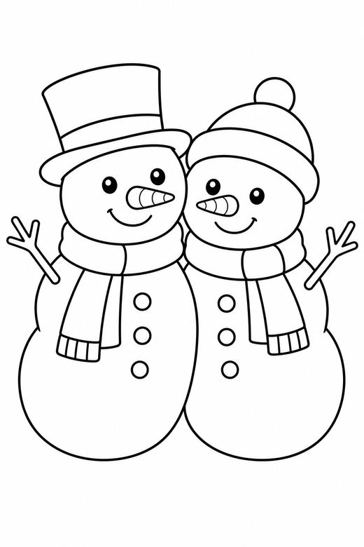 Two snowmen together, color online