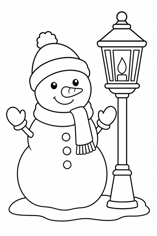 Snowman with a lantern, color online