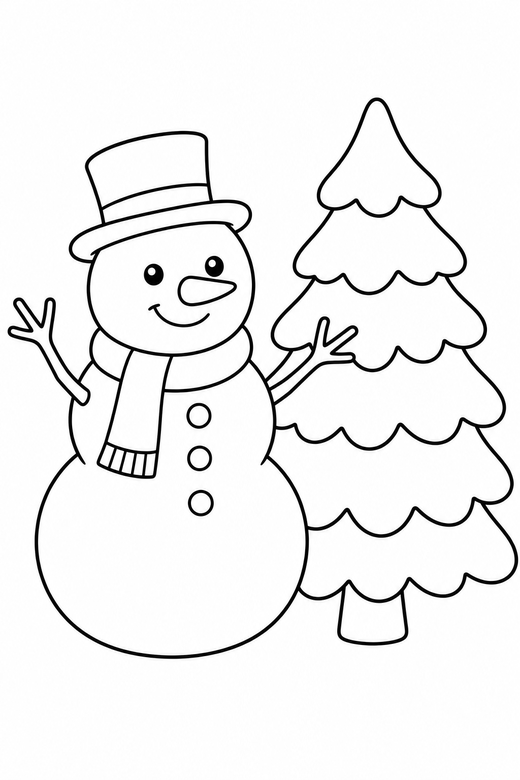 Snowman by a tree, color online