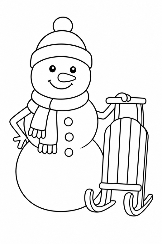 Snowman with a sled, color online