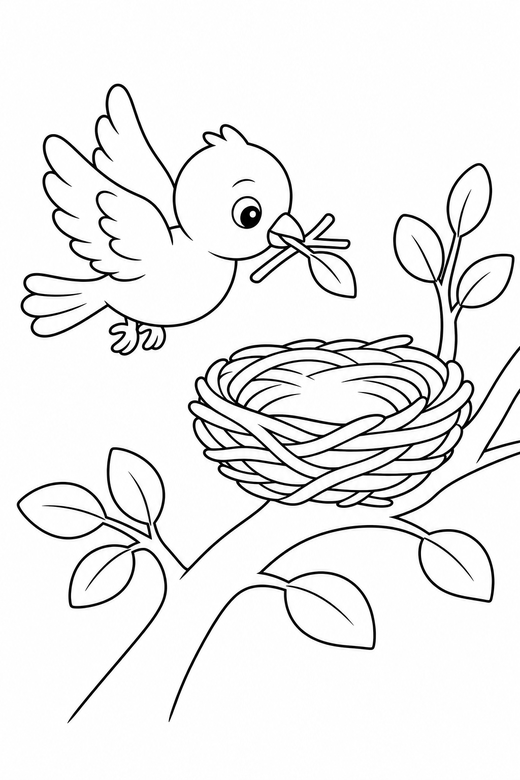 Bird building a nest, color online