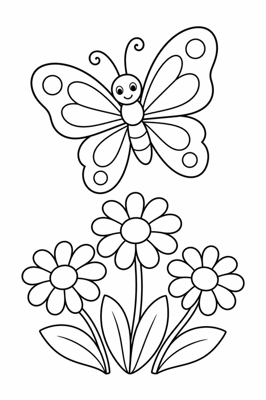 Butterfly over daisies, color online