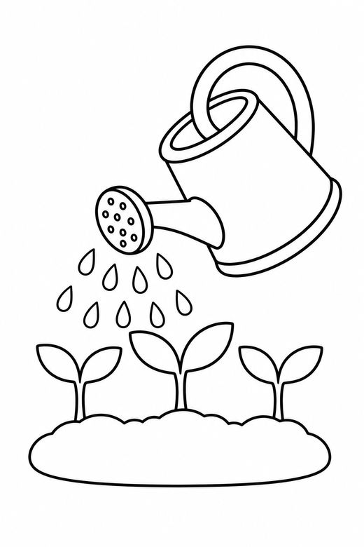 Watering can and sprouts, color online