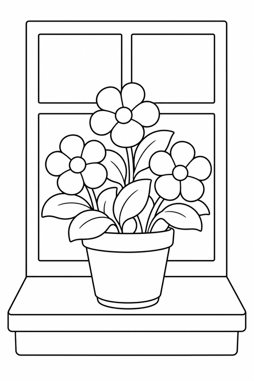 Flower pot on a sill, color online