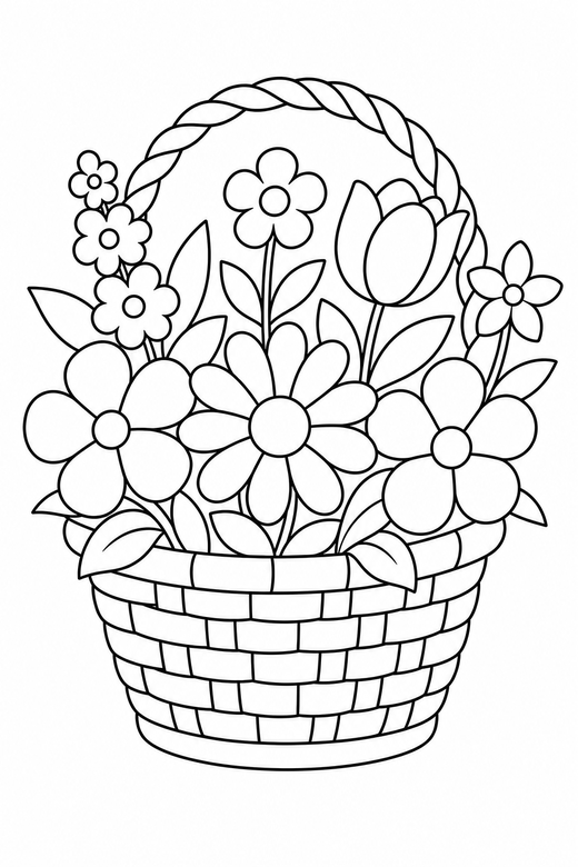 Basket of flowers, color online