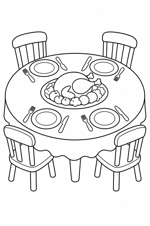 Family dinner table, color online