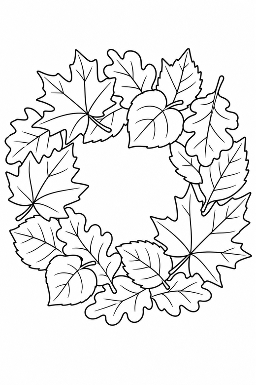 Autumn leaf wreath, color online
