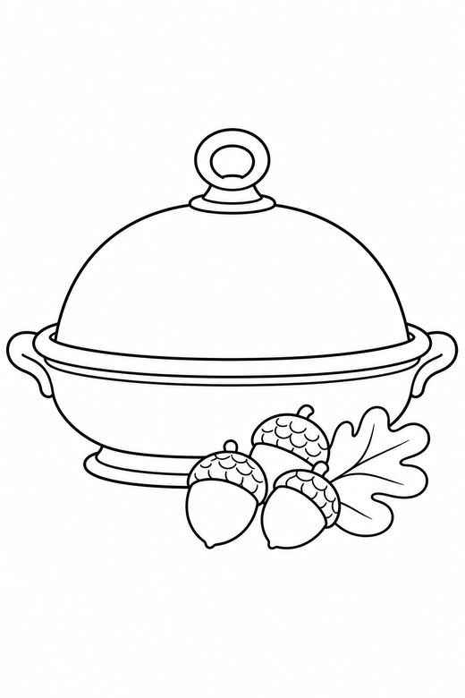 Table platter side view with acorns, color online