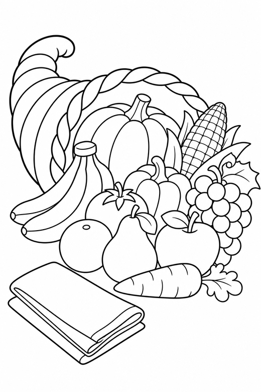 Cornucopia close up with a napkin, color online