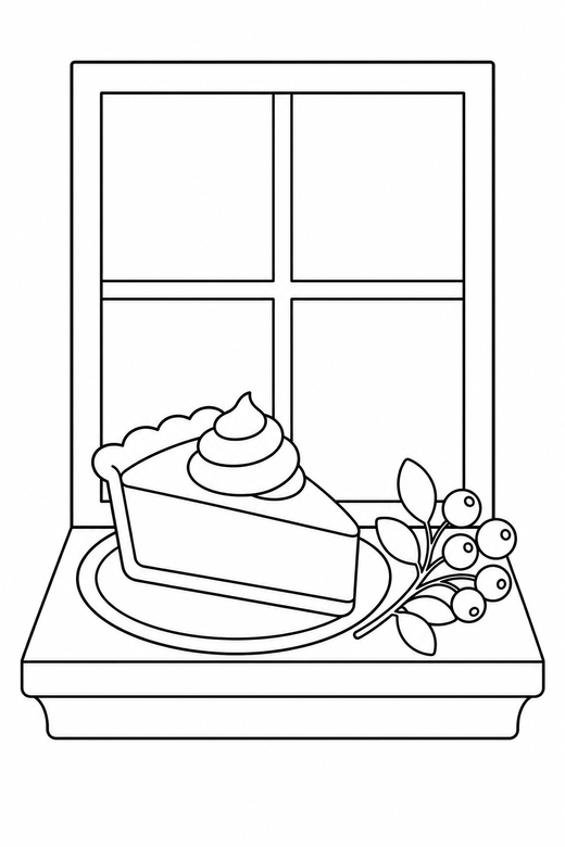 Pie slice on a windowsill with a sprig, color online