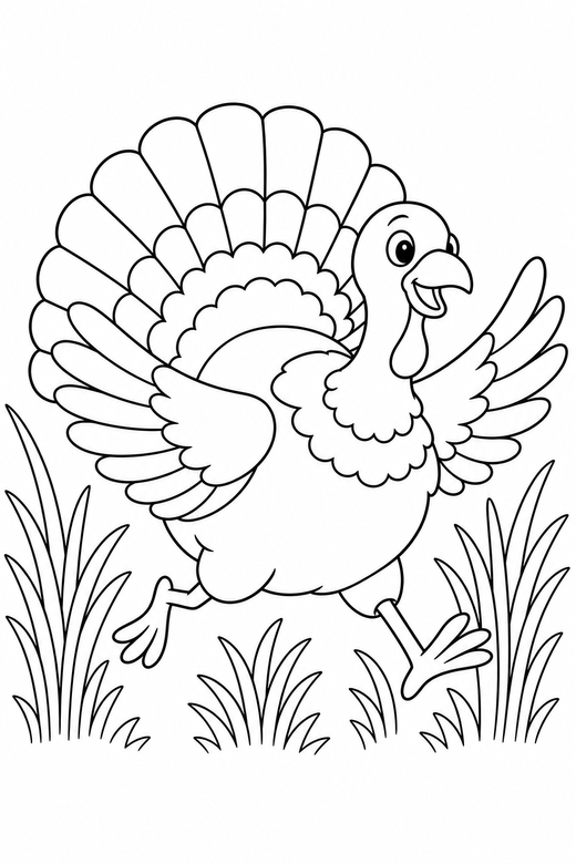 Large turkey running in tall grass, color online