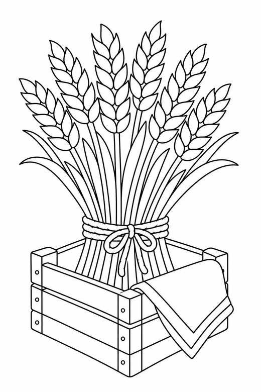 Wheat bundle in a crate with a napkin, color online