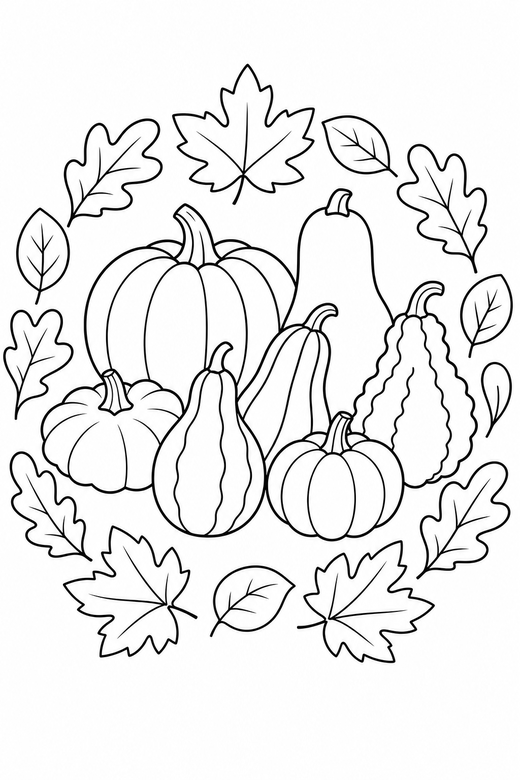 Squash and gourds side view, color online