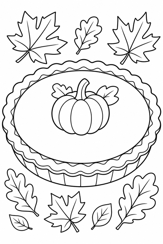 Pumpkin pie close up with leaves, color online