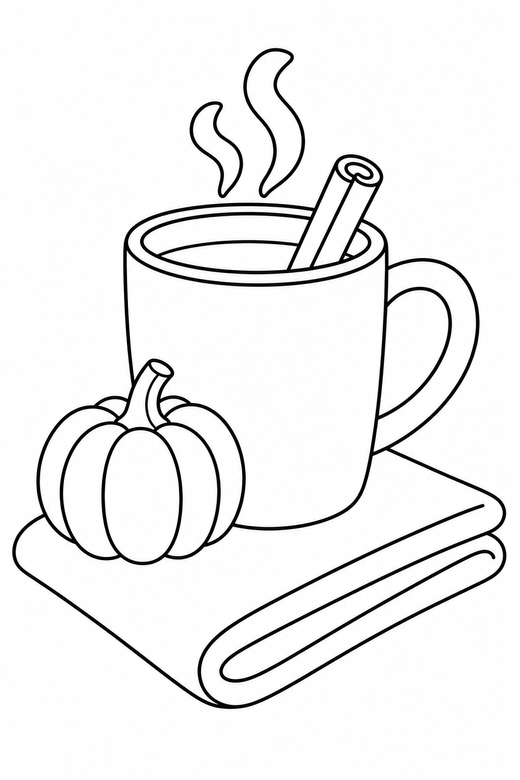 Warm drink on a cloth with a small pumpkin, color online