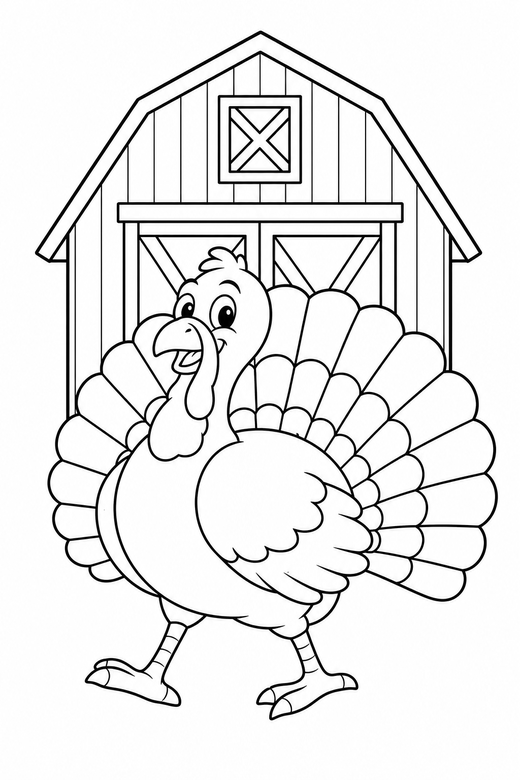 Large turkey strutting by the barn, color online