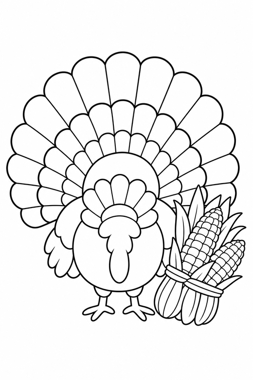 Turkey seen from behind with corn, color online