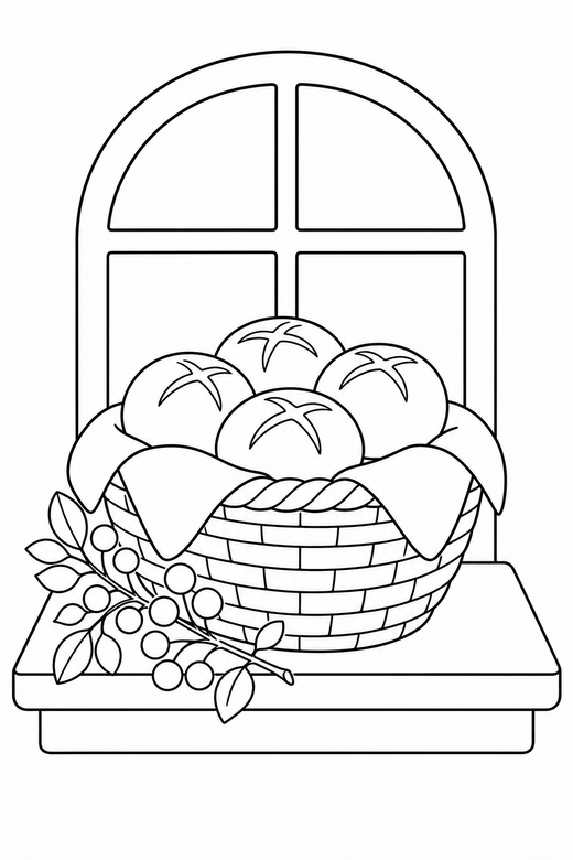 Bread rolls on a windowsill with a sprig, color online